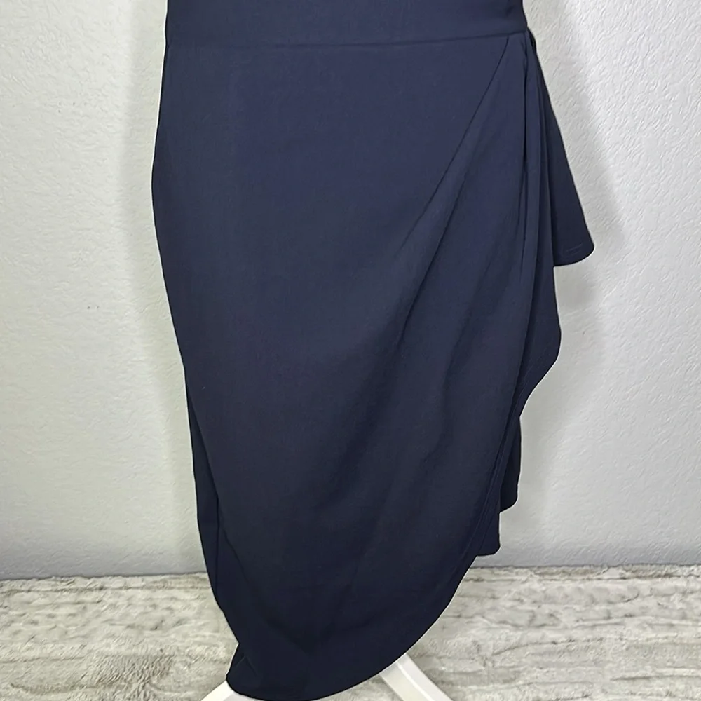 BTFBM One Shoulder Side Ruched Navy Dress Large - Picture 4 of 12